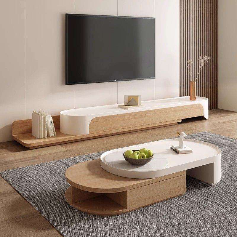 北欧原木色中复古风简约现代小户型实木可伸缩茶几客厅家用落地