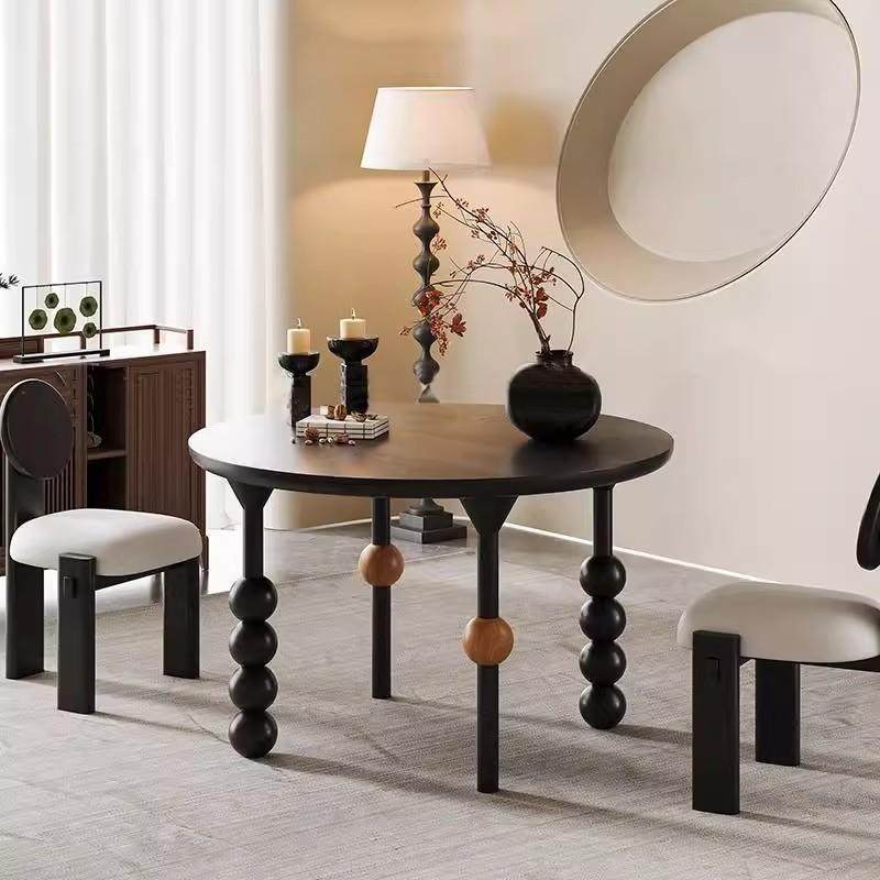 法式复古实木圆形餐桌椅创意设计师圆桌中古风小户型家用原木饭桌,3C数码配件,USB灯,淘宝优惠券,粉丝福利购,淘宝优惠卷