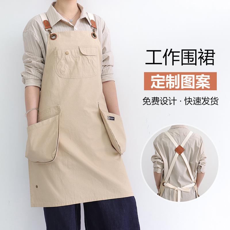 跨境印字围裙厨师餐饮厨房帆布奶茶店亚马逊咖啡厅服务员工作围裙