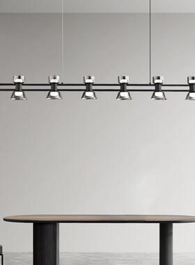 电商供货 意式极简黑色餐厅吊灯岛台吧台LED一字长条全铜玻璃吊灯