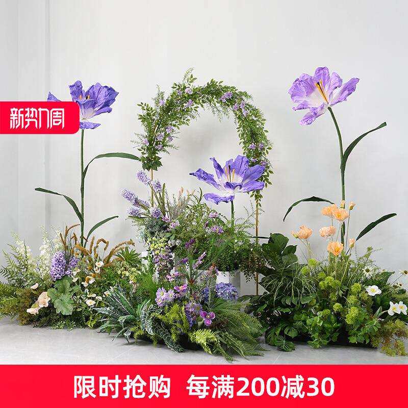 大型花艺场景布置仿真绿植造景套装橱窗展位商业空间森系假花纸花