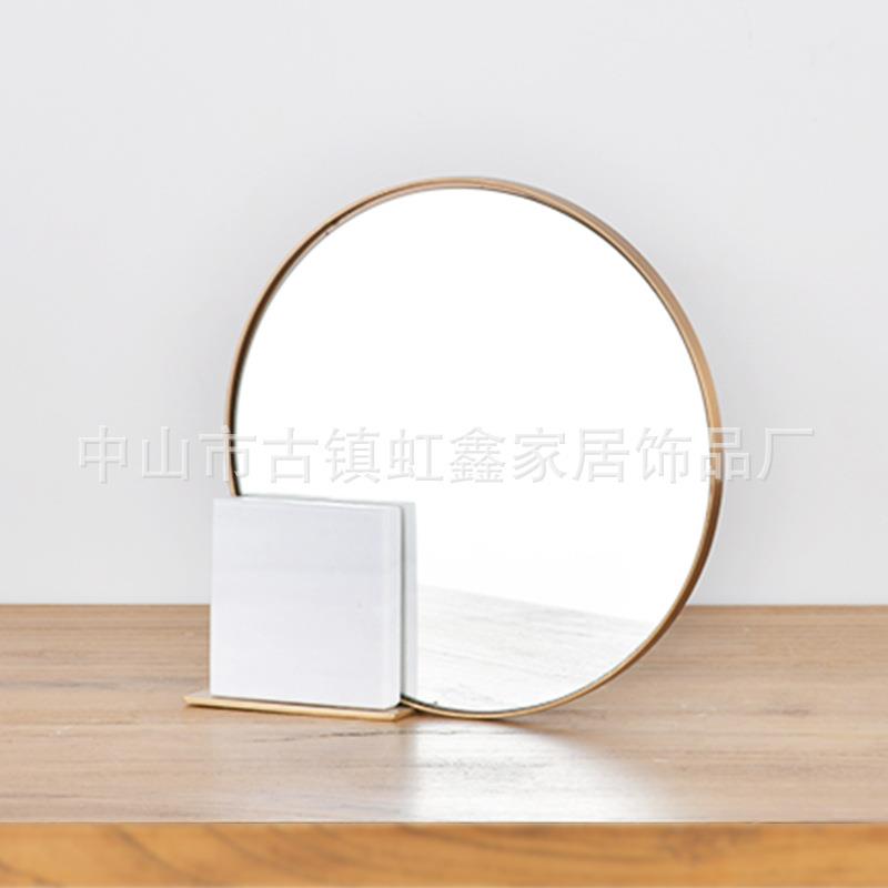 北欧现代简约 梳妆台卧室样板房间装饰品 大理石镜子摆件