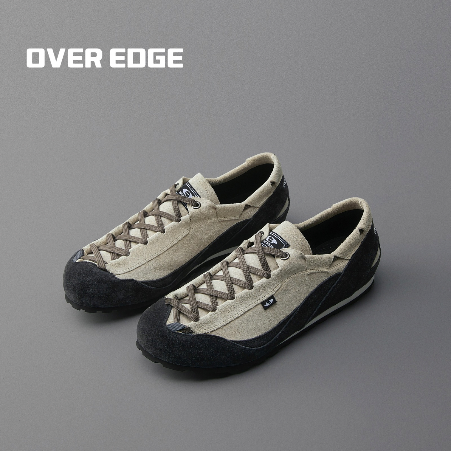 OVER EDGE 灰沙色阿甘德训薄底平底真皮麂皮男女休闲运动鞋 - 实物图