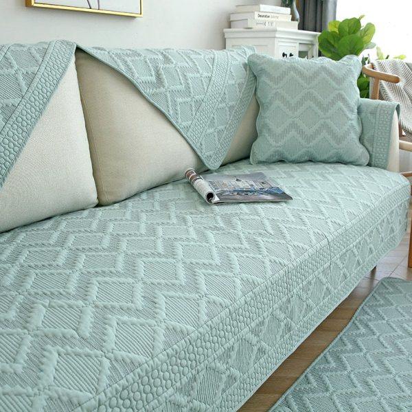 韩式田园水洗棉沙发垫布艺简约双面全棉皮实木组合沙发套巾清新绿