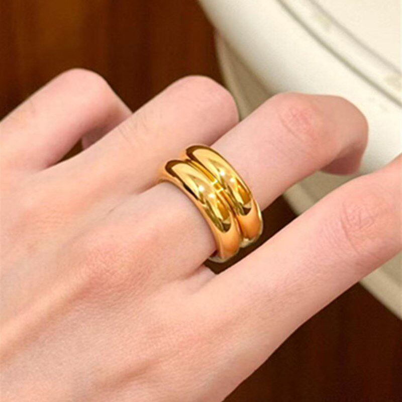 古法金包银泥鳅i背戒指男女平面实心对戒简约素圈指环情侣对戒礼