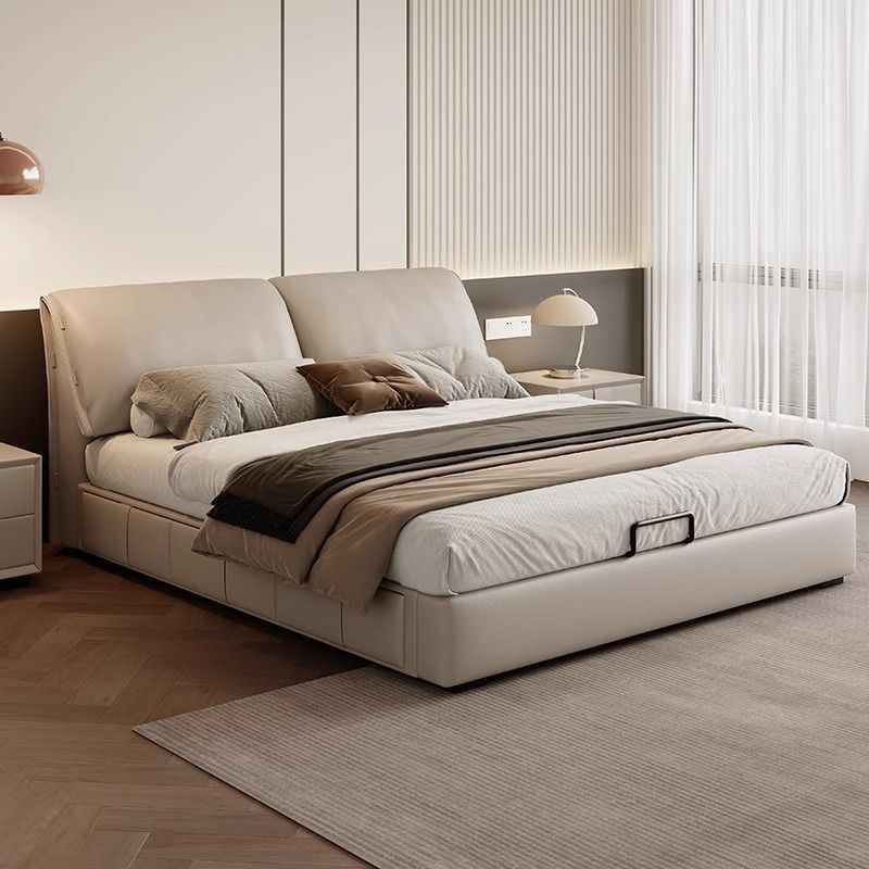 大象耳朵床e现代简约主卧双人床高箱收纳储物大床轻奢真皮床