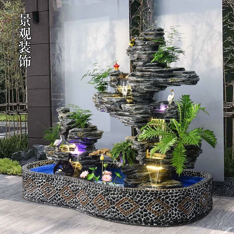 大型假山流c水喷泉鱼缸摆件户外别墅花园庭院装饰鱼池景观造景招