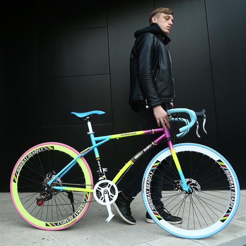 公路自行车网红赛k车死飞变速实心胎弯把超轻超快竞速初中男女单