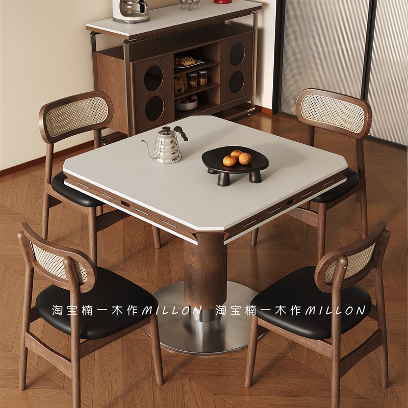 中古风岩板餐桌椅k组合简约家用小户型方圆两用覆古圆形四折叠餐