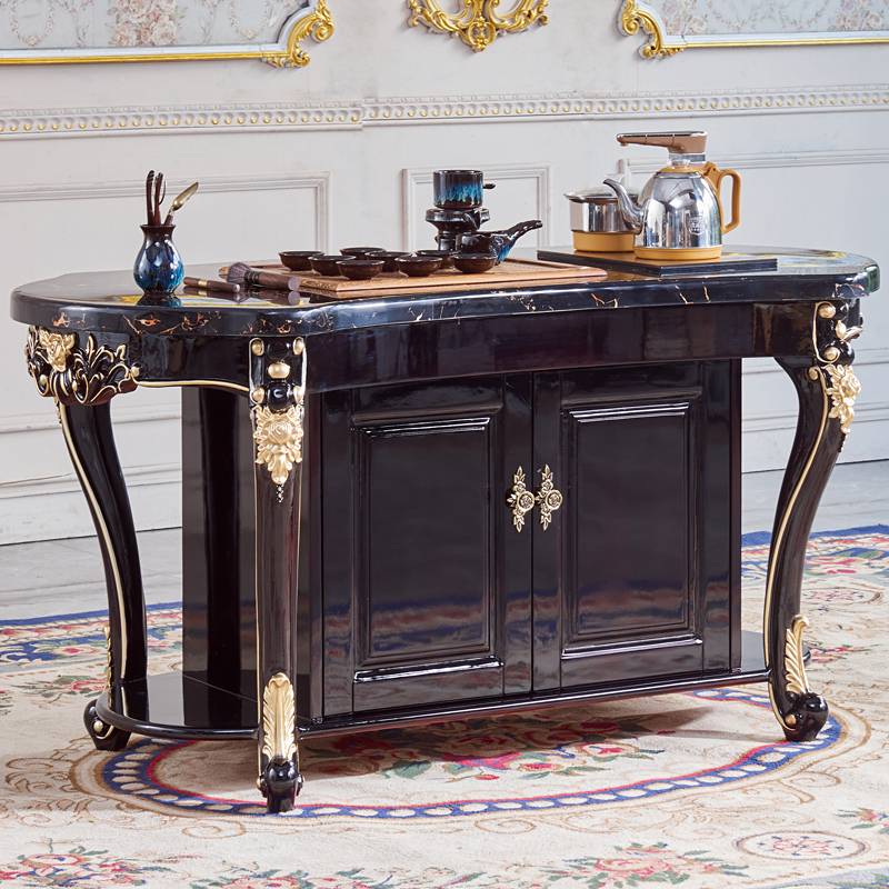 欧式茶水桌别墅客厅家用实木大理石茶桌椅L功夫茶台一体茶几多功