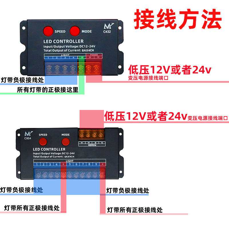 led分路灯箱控制器跳变流水爆闪跑马招牌发光字外露灯12v24v开关