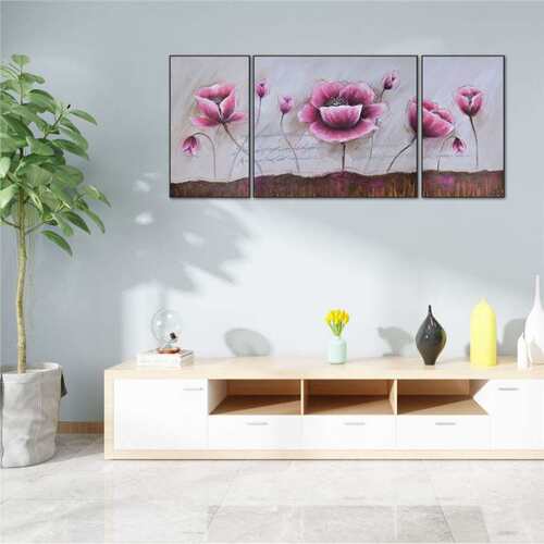 纯手绘三联复古美式油画客厅卧室壁画挂画酒店帆布装饰画