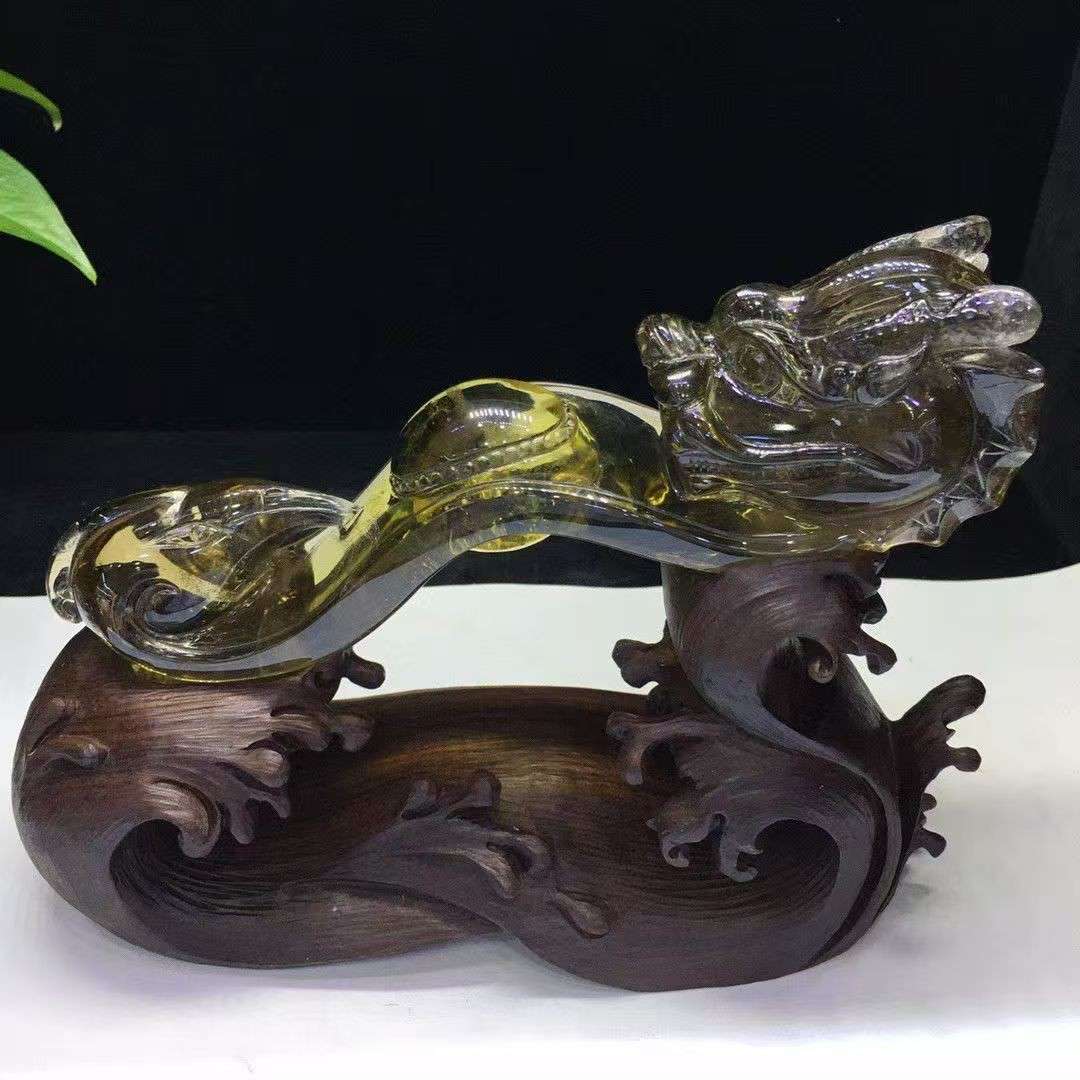 天然黄水晶如意摆件晶体通透雕工精湛吉祥如意家居客厅办公室摆件