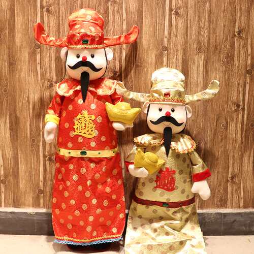 新年春节装饰品可伸缩招财进宝公仔客厅家用店铺摆件场景布置道具