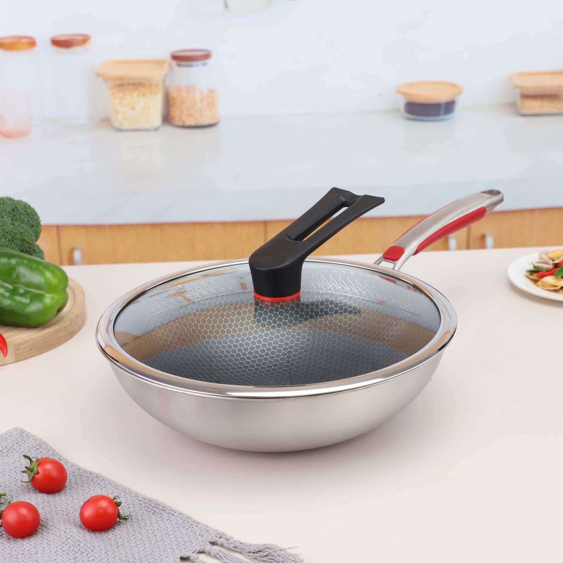 炒锅不粘锅蜂窝不粘锅炒锅小号炒锅不粘锅家用无涂层不粘锅小锅
