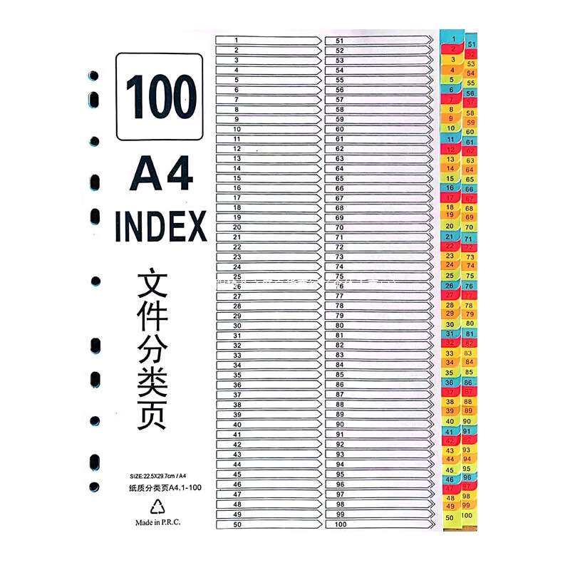 隔页纸100页分页纸索引纸分类卡塑料索引隔页纸11孔（纸质100页）