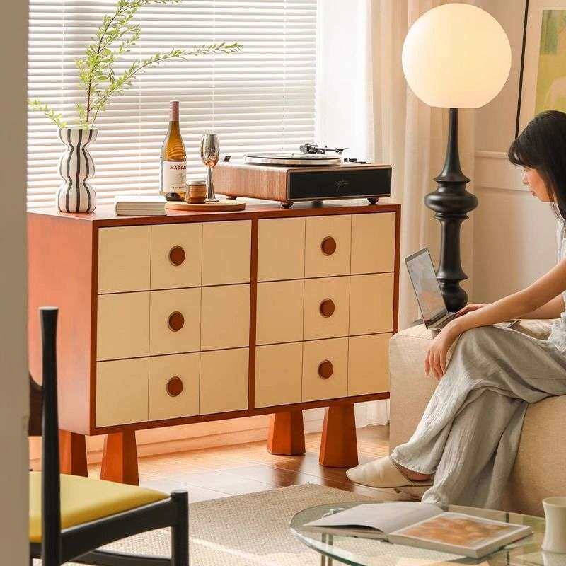 mu林复古实木六斗柜家用客厅靠墙储物柜中古创意边柜柜子卧室