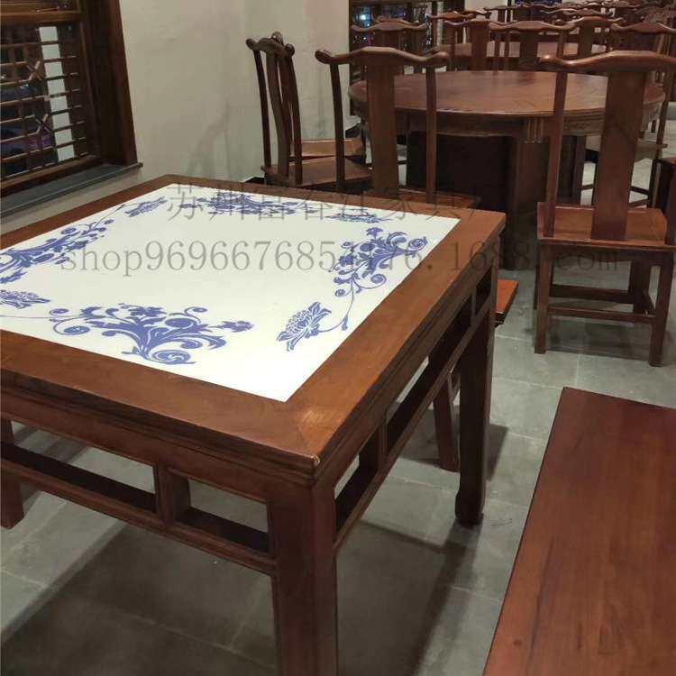 实木餐桌椅商用 大理石方桌圆桌  中式饭店八仙桌餐桌椅组合