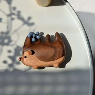 创意趣味个性刺猬梳子高档黑胡桃木实木质头部按摩头梳子送礼优品