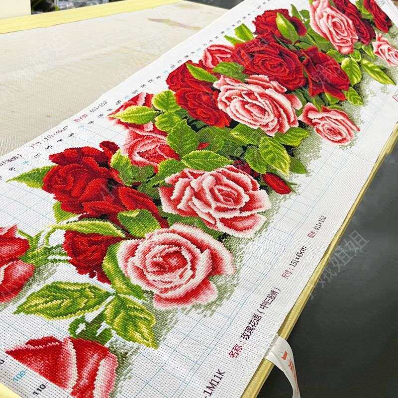玫瑰花语十字绣成品不带框纯手工已绣好2025新款客厅高端植物花卉