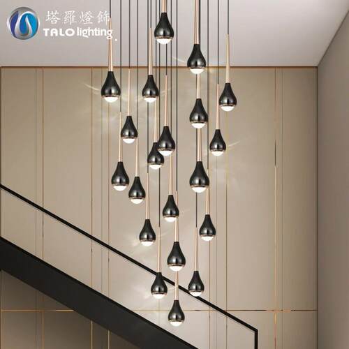 创意现代北欧吊灯简约别墅复式楼loft客厅餐厅旋转楼梯长吊灯