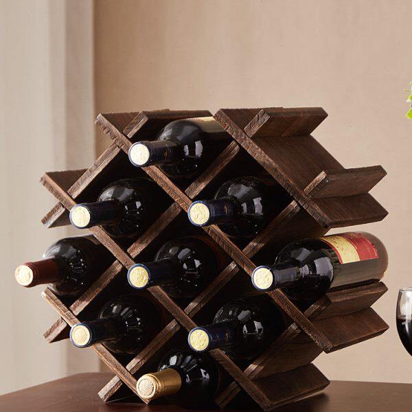实木桌面储酒瓶置物架创意菱形红酒架家用置物架酒格子摆件架家用