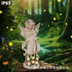祈祷天使太阳能灯花园庭院草坪阳台树脂工艺装饰摆件跨境热卖爆款