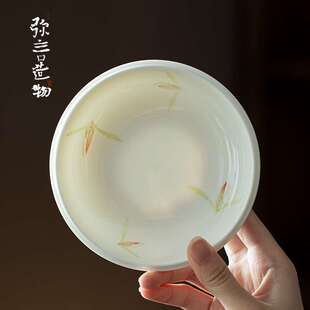 弥言白瓷手绘兰花壶承纯手工干泡台储水盖碗壶托家用茶点盘小茶台