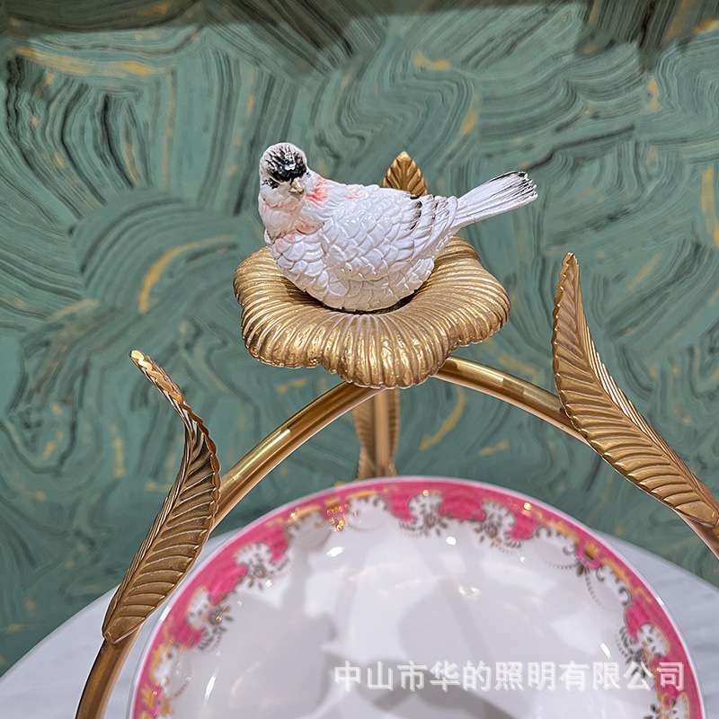 法式托盘美式仙鹤果盘客厅摆件欧式奢华点心盘高端档瓷纯铜工艺品