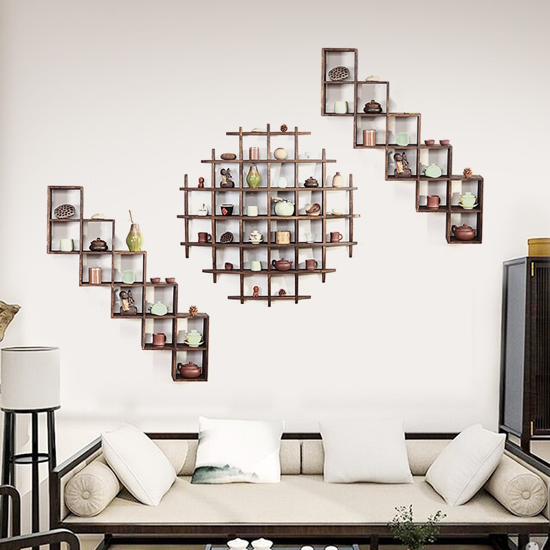 日式茶杯架茶具挂墙置物架展示柜多宝阁J博古架实木中式茶道古董