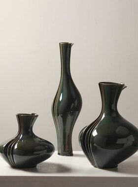 梵其现代简约家居样板间米色绿色陶瓷花瓶摆件售楼处客厅茶几花器