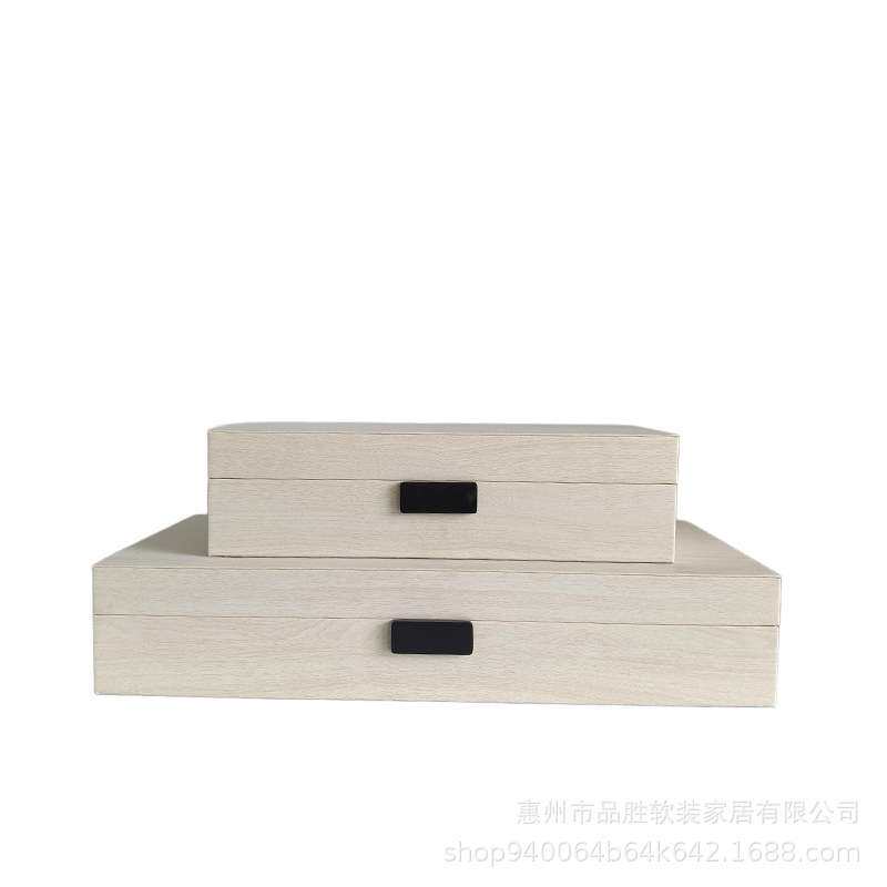 现代简约卧室床头柜梳妆台玄关木质长方形白色木纹皮革首饰收纳盒