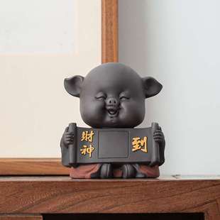 可爱小猪紫砂茶宠摆件精品可养手工茶玩茶桌茶盘茶具配件水培花器