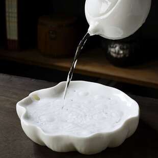 简约德化羊脂玉白瓷莲状陶瓷茶盘壶承储水茶台家用托盘干泡盘茶具