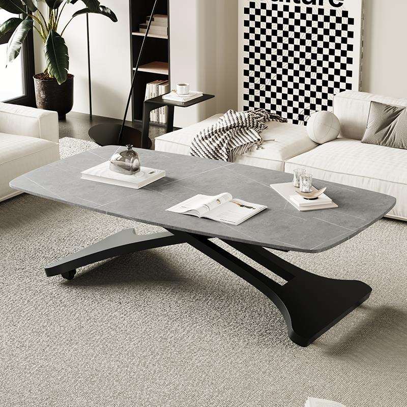 my客厅升降茶几两用家用小户型餐桌轻奢现代感可移动岩板茶几桌