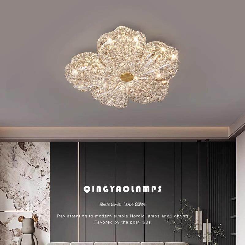 全光谱护眼卧室吸顶灯轻奢全铜创意花朵灯防蓝光金箔书房灯具中山