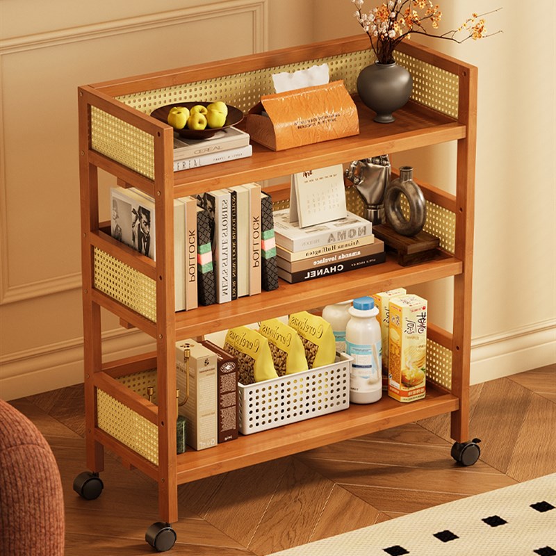 中古小推车塑藤置物架客厅落地可移动带轮杂物储物U柜简易收纳架