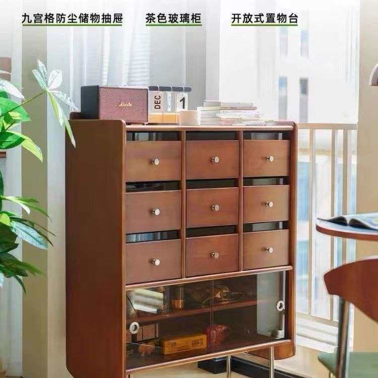 复古实木斗柜收纳柜简约餐边柜靠墙书柜卧室置物架边柜储物柜客厅