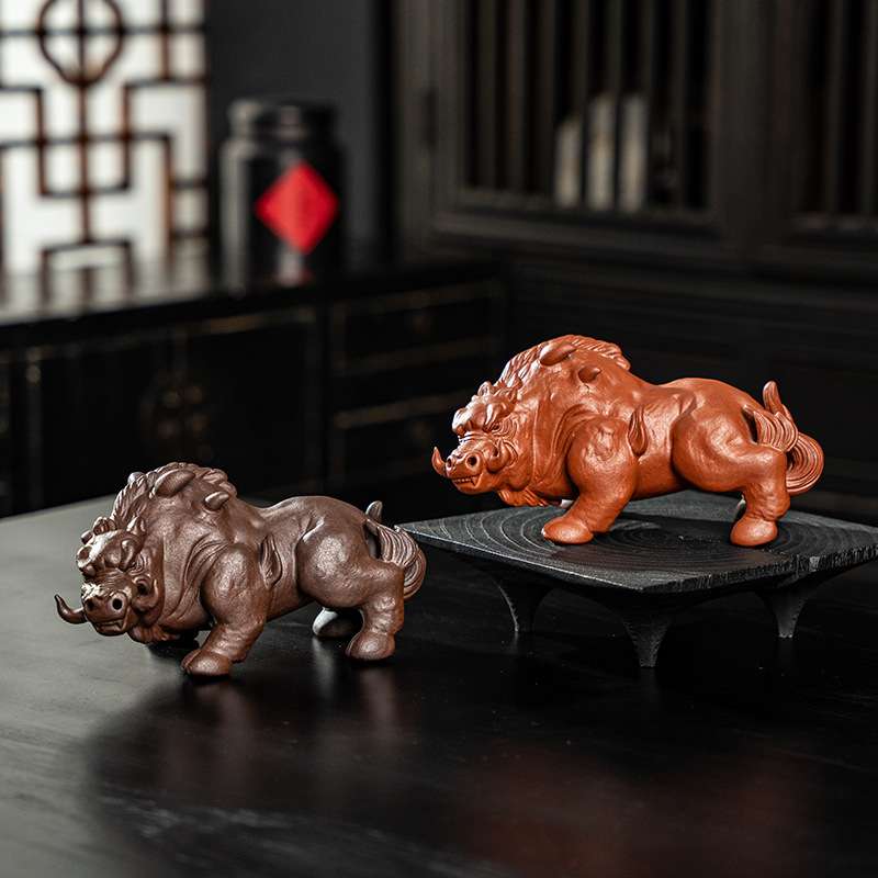 紫砂猪刚鬣茶宠制品摆件高档精品可养家居桌面装饰大号紫砂工艺品