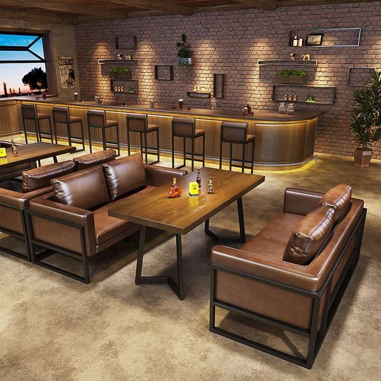 工业风酒吧卡座沙发咖啡厅烧烤店餐厅音乐餐吧清吧酒馆一整套桌椅