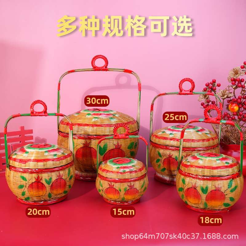 纯手工编织彩绘竹篮潮汕传统喜庆婚嫁女方用品竹制花篮竹艺摆件图片