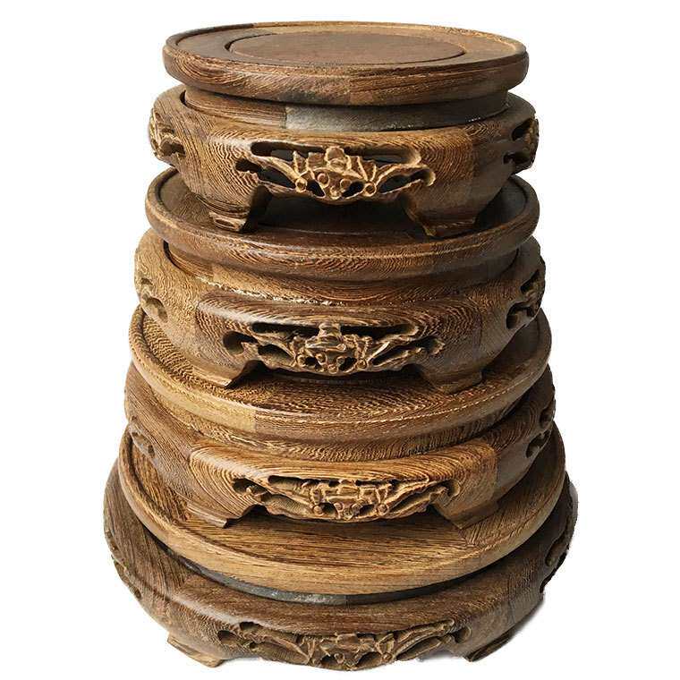 鸡翅木圆形底座蝙蝠 古董花瓶瓷器 紫砂茶壶摆件实木底托厂家直销