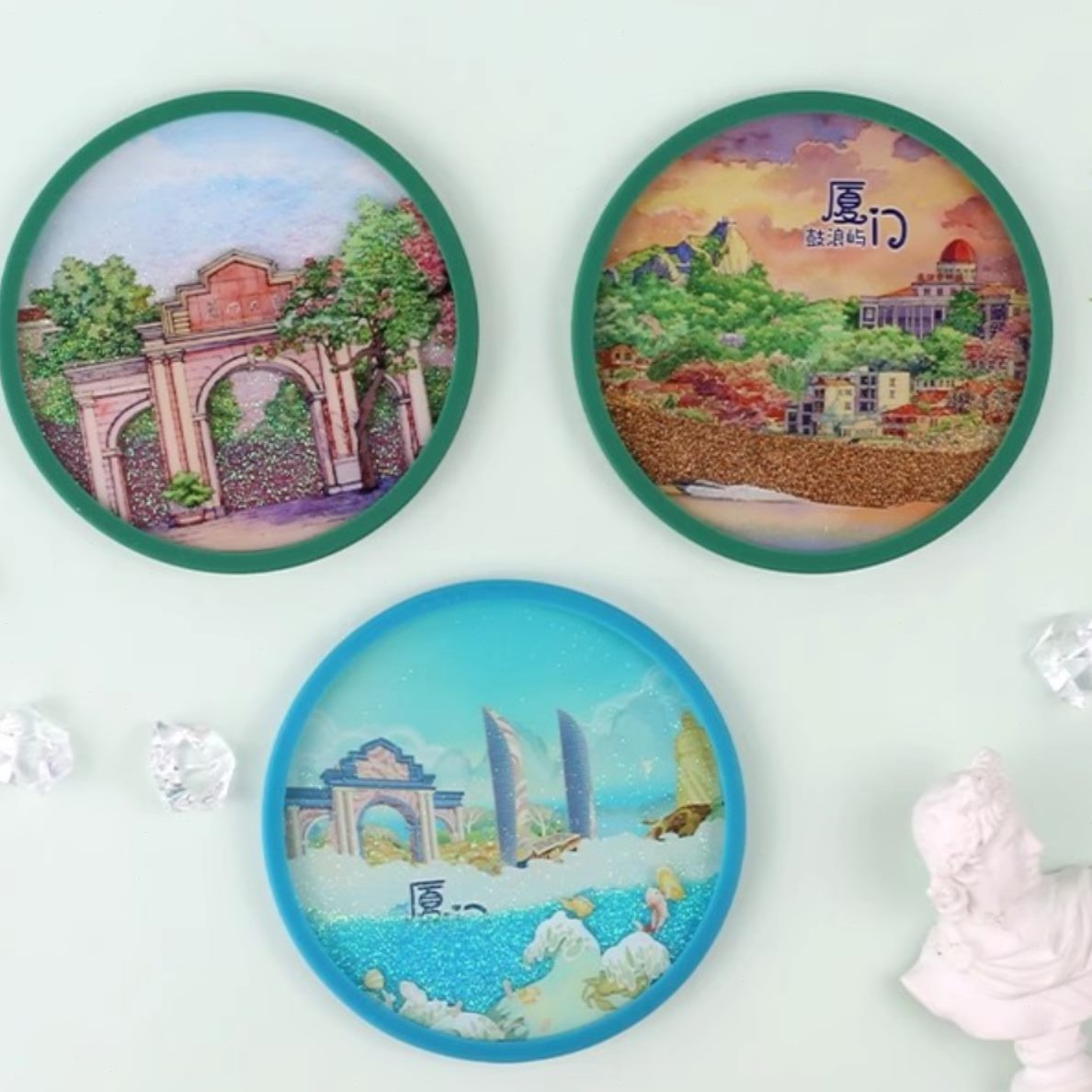 风景流沙厦门特色厦门送朋友创意浪屿小礼物纪念品大学文创杯垫鼓