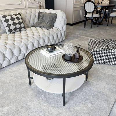 轻奢客厅茶几网红家用小户型钢化玻璃茶几桌圆形双层简约创意小桌