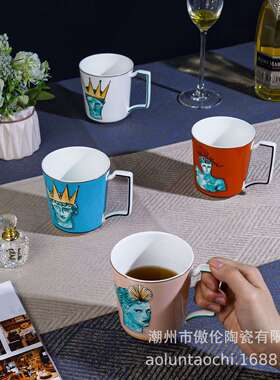 Ginori1735海神之旅海王星蓝色骨瓷马克杯意大利复古瓷器咖啡杯批
