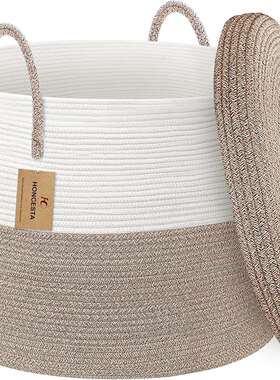 超大带盖编织篮,45.72 厘米 X 35.56 厘米柳条毛毯储物篮客厅,高