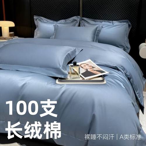 酒店轻奢风100支长绒棉四件套纯棉全棉床单被套纯色高级床上用品A