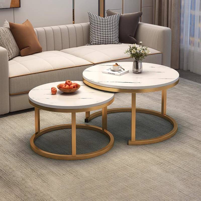 轻奢圆形茶几大小圆组合客厅家用小户型沙发边几铁艺收纳茶几桌