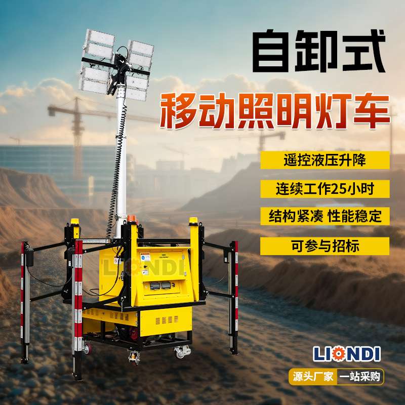 移动照明工作平台遥控气动升降照明车夜间应急施工自发电照明灯车