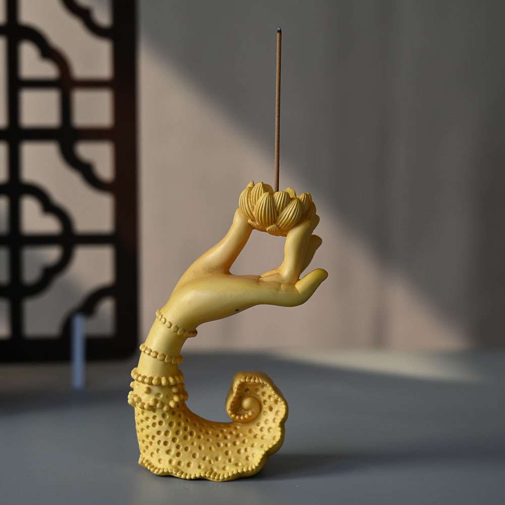 黄杨木雕佛手莲花香插器实木家居禅意茶道熏香装饰品摆件木质工艺